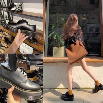 Xajzpa Autumn New Fashion Black Round Head Lace-up Solid Color Womens Loafers Casual Thick Soled Leather Women's Thick Soled Shoes